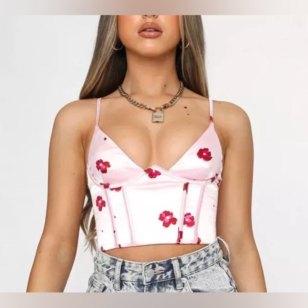 White Fox Boutique Satin Acacia Bustier in Pink